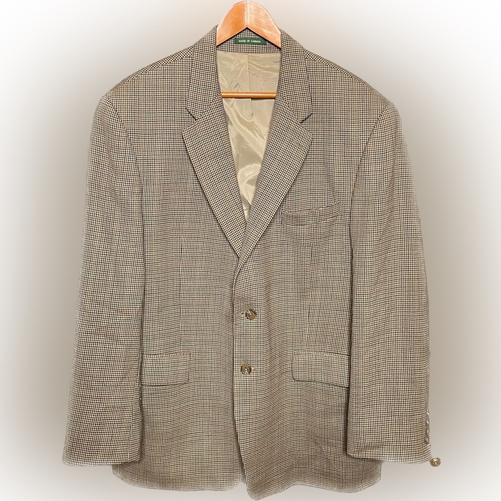 Mens Suit Jacket - 46R Ralph Lauren | Tan - Houndstooth